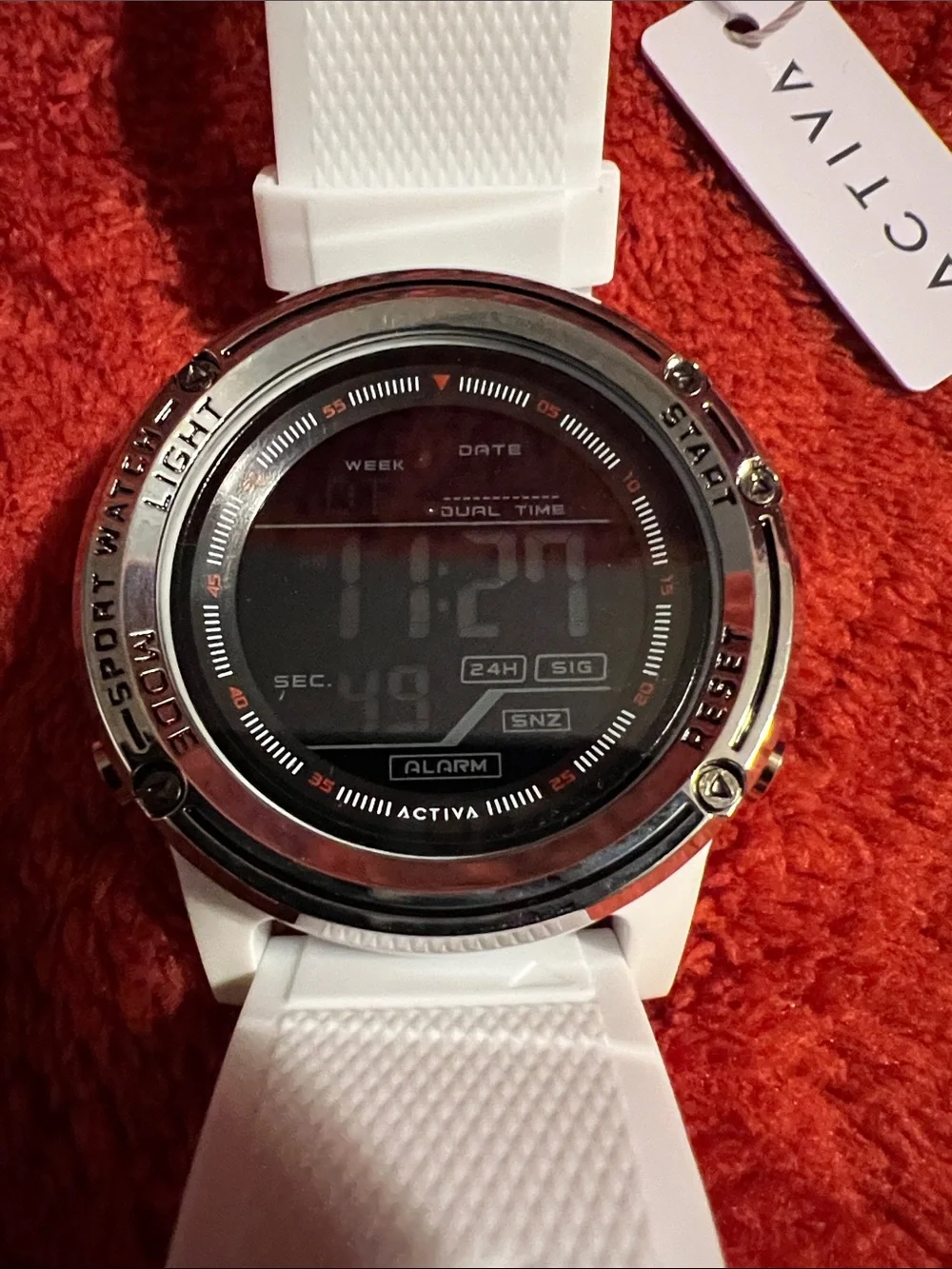 Activa White Digital Sport Watch - Dual Time, Alarm